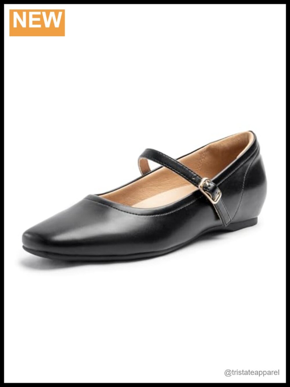 Vegan PU Leather Mary Jane Flats with Arch Support Hidden Wedge Square Toe